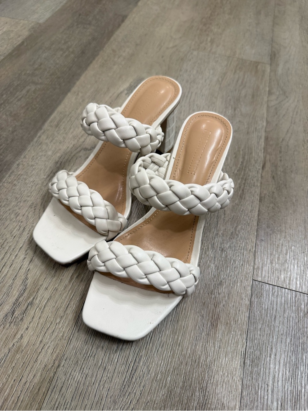 Braided Double-Strap White Slide Sandals
